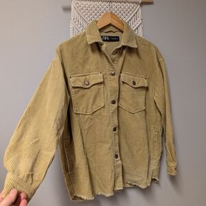 Zara Women's Olive Utility Jacket XS Corduroy Oversized